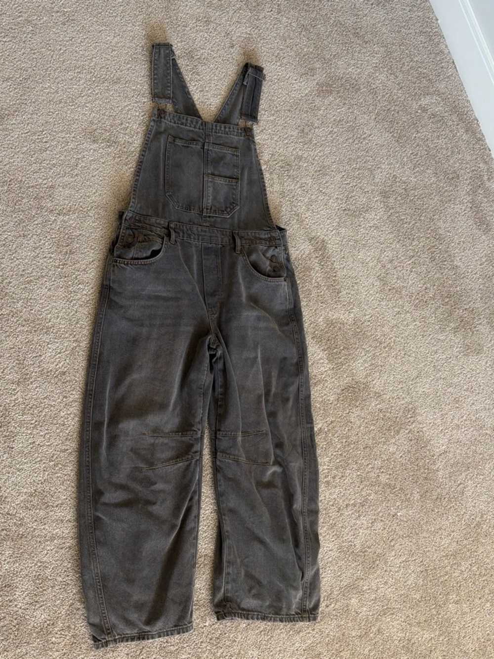 Free People Washed Charcoal Denim Overalls
